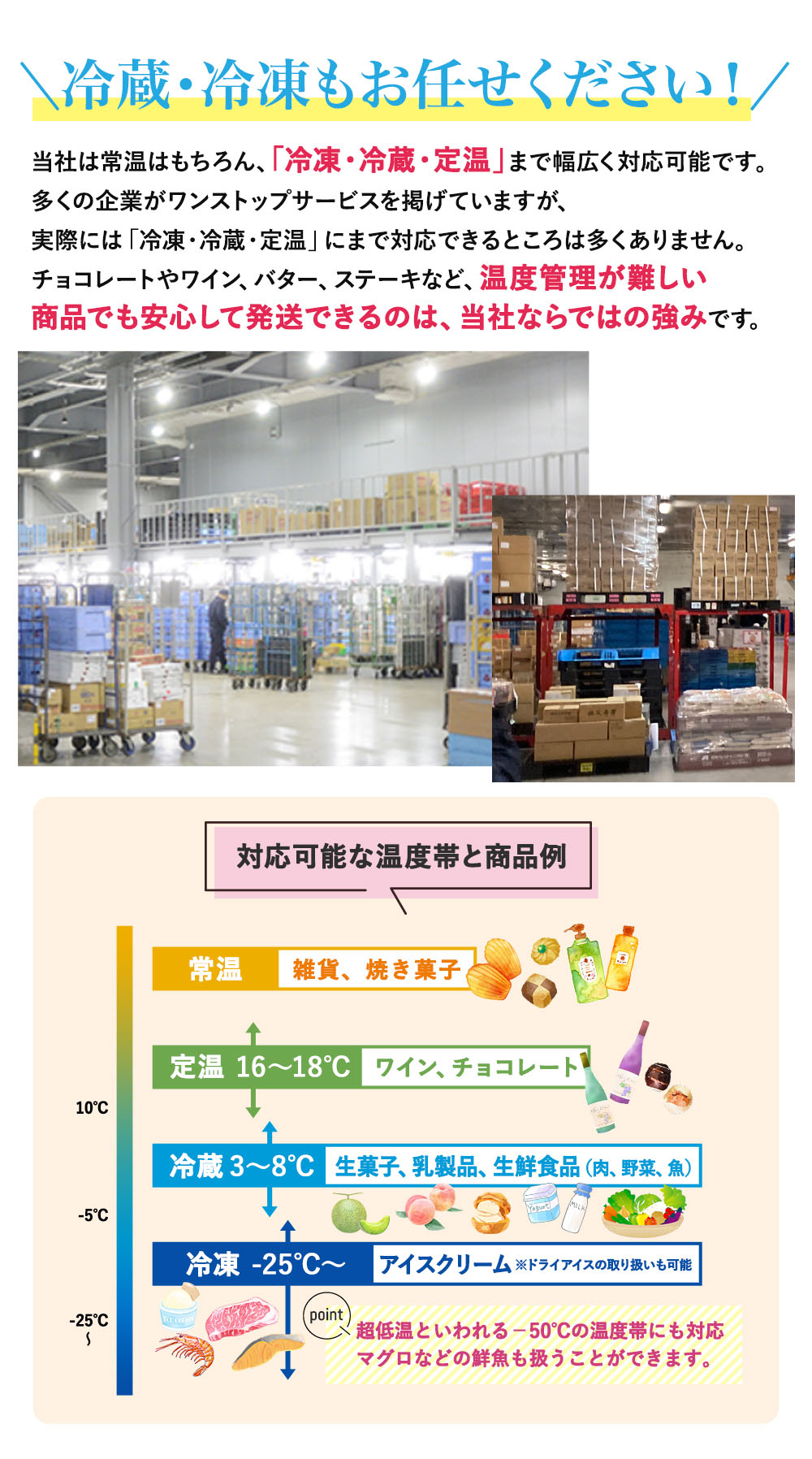 冷蔵・冷凍もお任せください